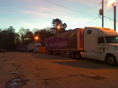 The sun come up over the trucks on the eastern side of Texas on Monday, Dec. 27.